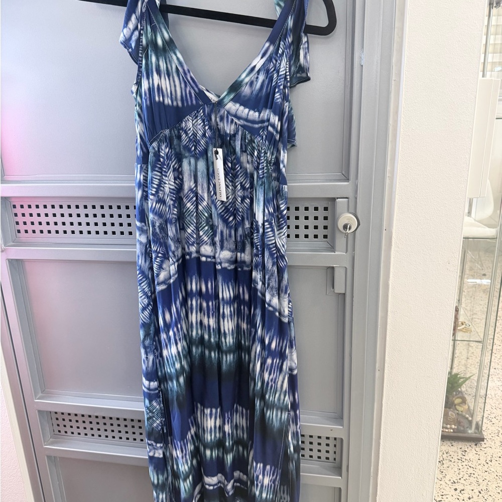 Blue Tie-Dye Sleeveless Dress